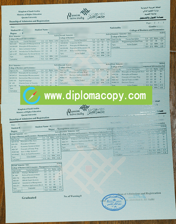 Qassim University diploma for sale