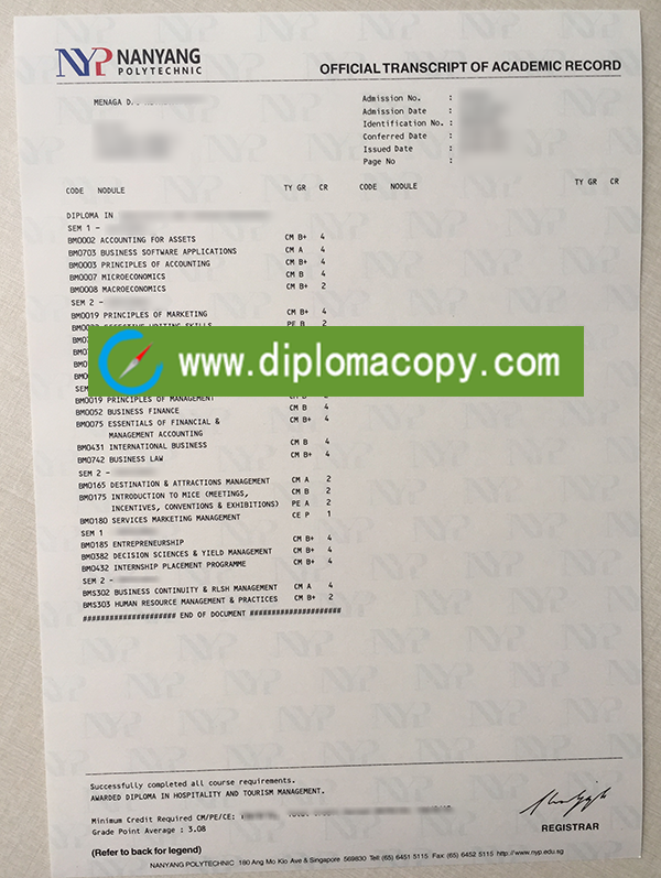 NanYang Polytechnic transcript, fake NPY transcript for sale