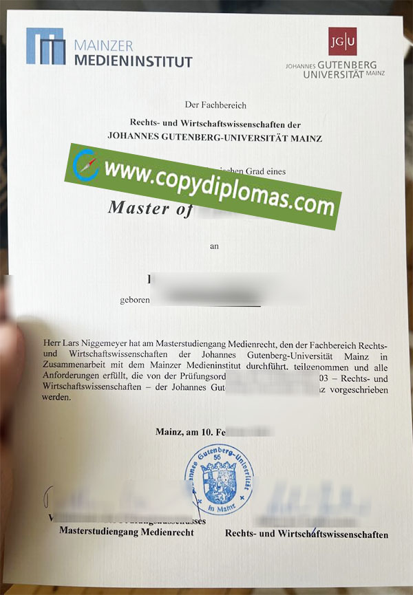 Johannes Gutenberg University Mainz degree, University of Mainz diploma